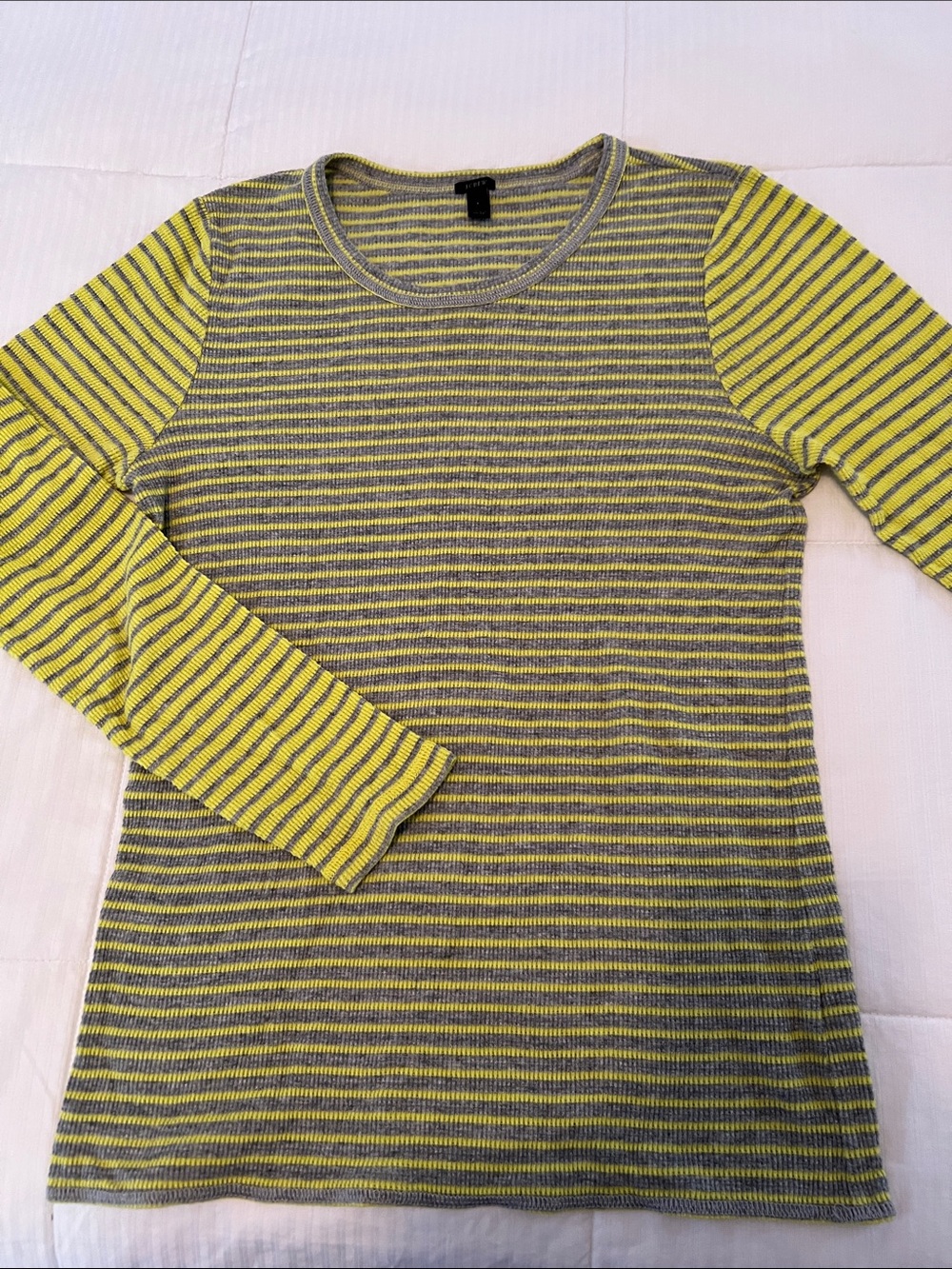 Striped Long Sleeve Thermal Knit Top in Yellow and Gray